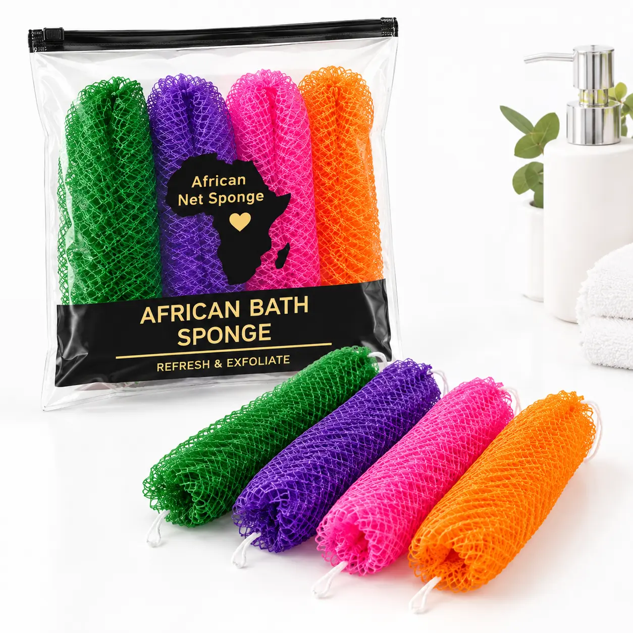 African Net Bath Sponge Loofah - Exfoliating Body Scrubber for Full Body & Back Cleaning - Polyester & Nylon Mesh - Reusable, Easy to Maintain Personal Bathing Accessory for Everyday Shower Routines,body lotion filling