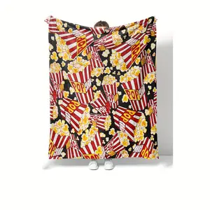 1 popcorn printed flannel blanket, microfiber soft, lightweight, durable, machine washable, suitable for bed, sofa, office or camping and travel 50*40