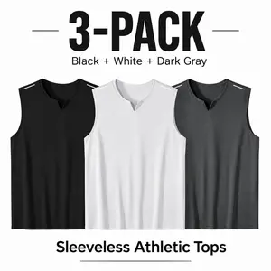 Men’s 3-pack athletic tank tops, lightweight sleeveless fitness shirts suitable for gym workouts, training, running, and everyday wear