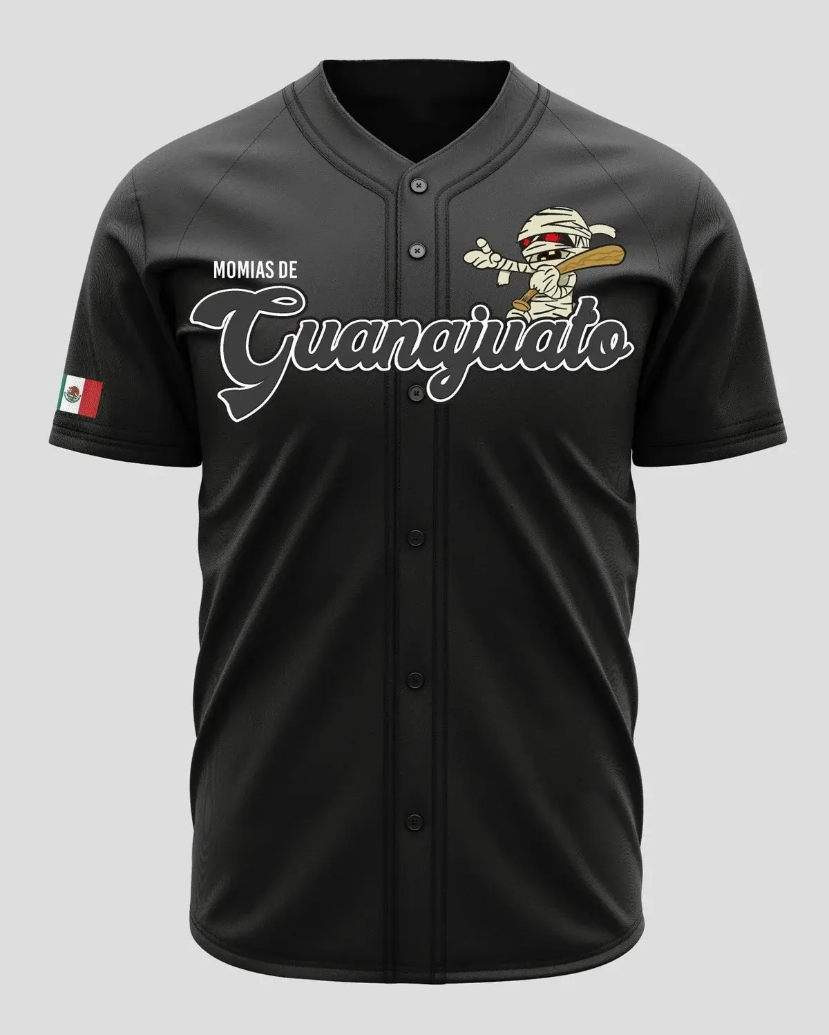 MOMIAS DE GUANAJUATO Mexico Black Baseball Jersey, Aztec Pattern Jersey, Mexican Flag Baseball Shirt, Hispanic Heritage Apparel, Button Down Jersey