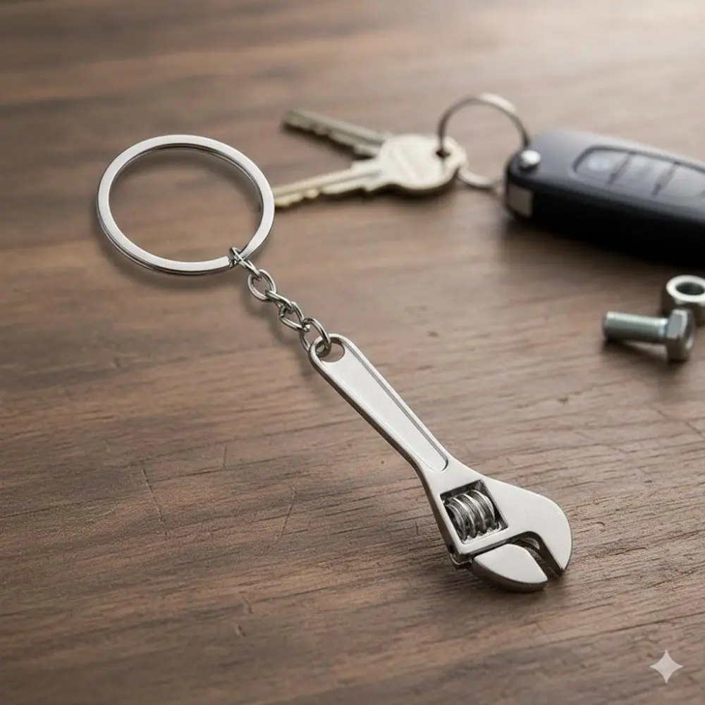 Industrial Style Heavy Metal Wrench Keychain - Automotive Mechanic Tool Themed Key Ring Accessory, Keychain for Car Keys, Creative Hardware Keychain for Car Repair Enthusiasts, Unique Mechanical Keyring Gift for Men