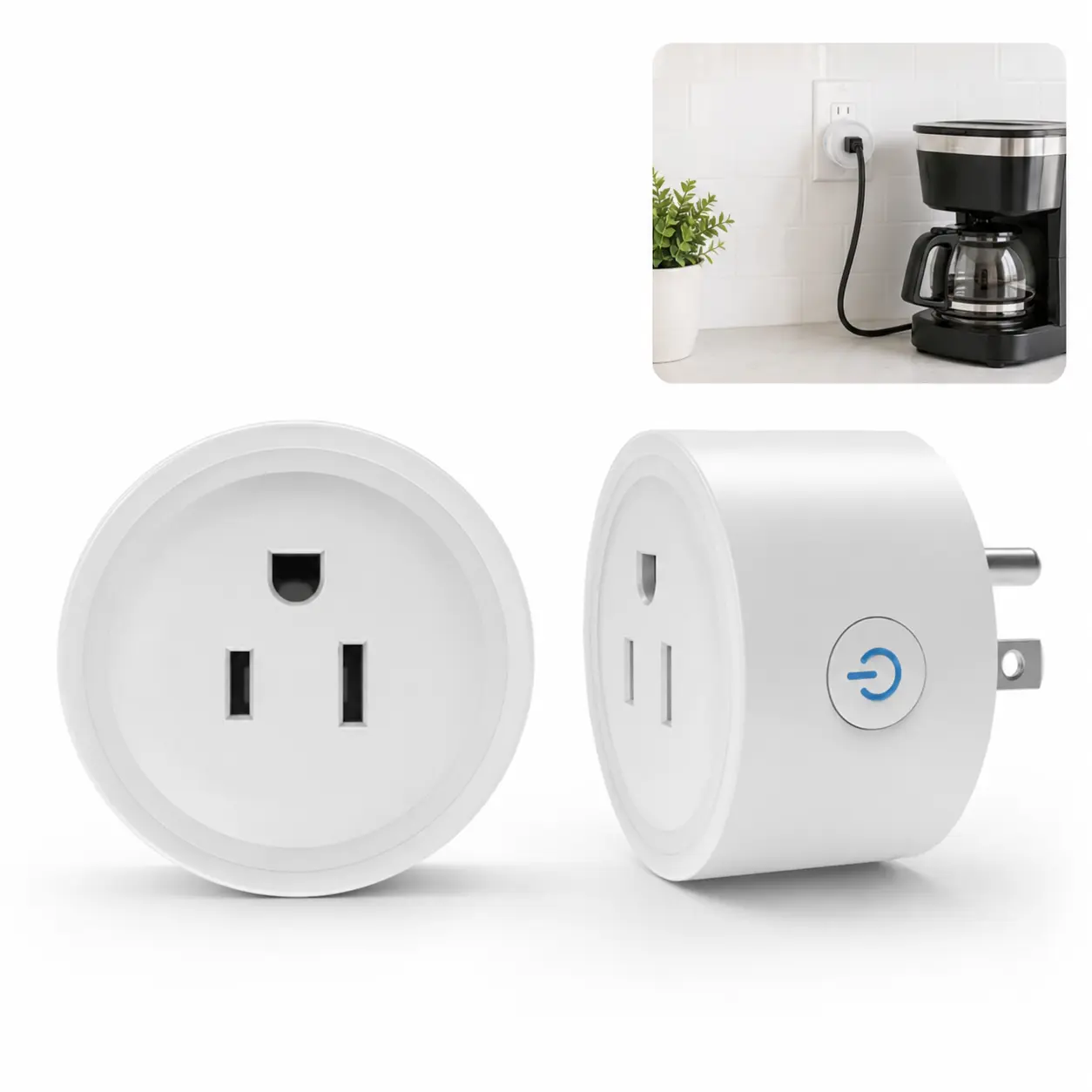 Compact Round 20A Rating Smart WiFi Plug, Smart Outlet with App Remote Control, Timer Sched, Energy Monitoring, Energy Save & Voice Control for Home Automation