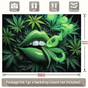 1pc of Party Banner Featuring a Cannabis Leaf And Lip Print Design, Suitable for Background Decoration in Photos. Made of Polyester, It Can Be Used for Home, Room, And Wall Decor, As Well As for Party Backgrounds And Supplies Or Gifts
