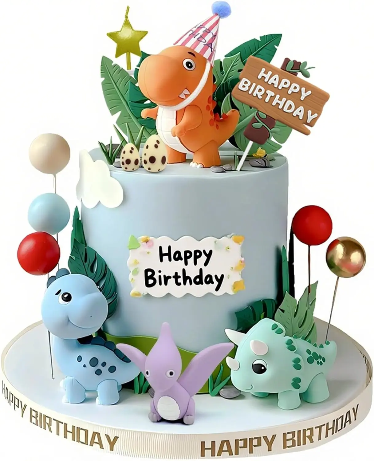 20pcs Dinosaur Cake Topper Set with Dinosaur Eggs - Reusable Dinosaur Cake Decorations,Dinosaur Birthday Decorations for Boys & Girls (Dinosaur Cupcake Toppers, Happy Birthday Cake Accessories)