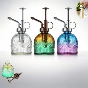 3-Piece Glass Plant Spray Bottles Set, Vintage Style Watering Can with Top Pump, Small Glass Mister Jug for Indoor & Outdoor Plants