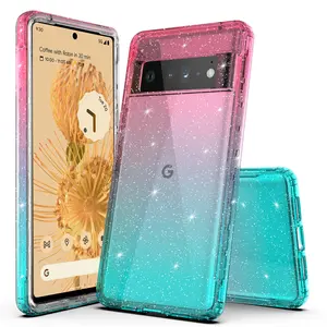 Luxury Hybrid Bling Glitter Sparkle Colorful Gradient Transparent Fashion Cute Skin Cover Case Compatible With Google Pixel 7 / Pixel 7 Pro / Pixel 7A - Durable Phone Accessories Game Smartphone