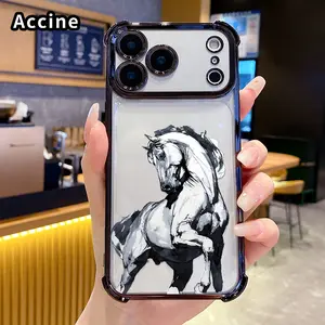 Phone Case for iPhone 17 16 Pro Max 15 Plus 14 13 12 11 E Air Ethereal Horse Dance Pattern Mobile Four Corner Anti-drop Shockproof Non-slip Silicone Transparent Protective Cover