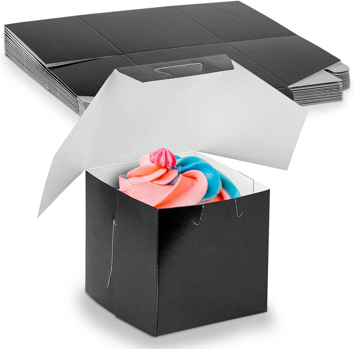 MT Products Strong Paper Stackable Black Lock Corner Bakery Boxes, 4"x4" Traveling Candy Gift Boxes, Pack of 15, Candy Box