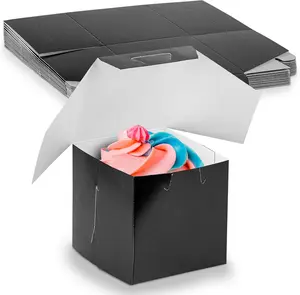 MT Products Black Bakery Box 4" x 4" - Cupcake or Candy Gift Boxes - Pack of 15