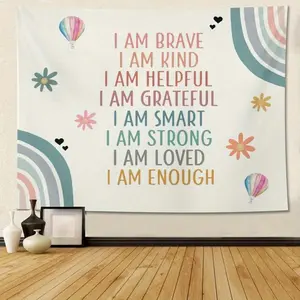 1Pc Peach Velvet Tapestry, Rainbow Quote Positive Tapestry Affirmations Inspirational Motivational Affirmations Words Wall Hanging Tapestries For Classroom Nursery Room Playroom Bedroom Living Room Dorm Home Decor boys and girls room decor