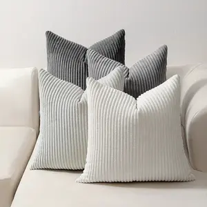 Boho Style Velvet Striped Corn Dog Soft Pillow Covers Set of 4, No Inner Core Included, Perfect for Home Decor & Comfort