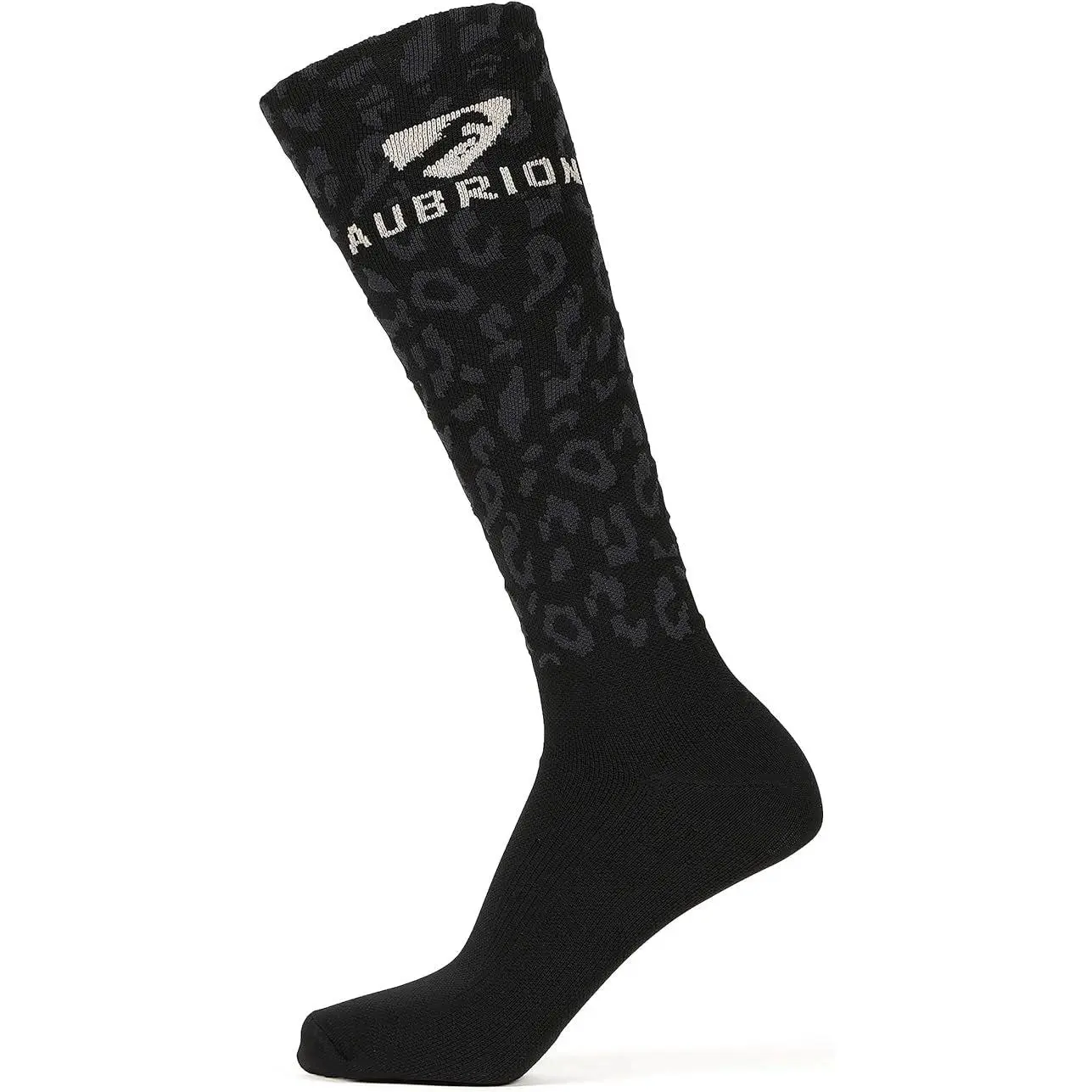 Shires Aubrion Winter Performance Socks - Breathable Cushioned Equestrian Riding Socks with Leopard Print Black
