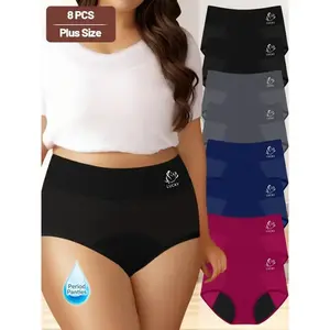 5pcs Plus Size Elegant Panties, Women'S Rose & Letter Print Leakproof Breathable Menstrual Period Briefs