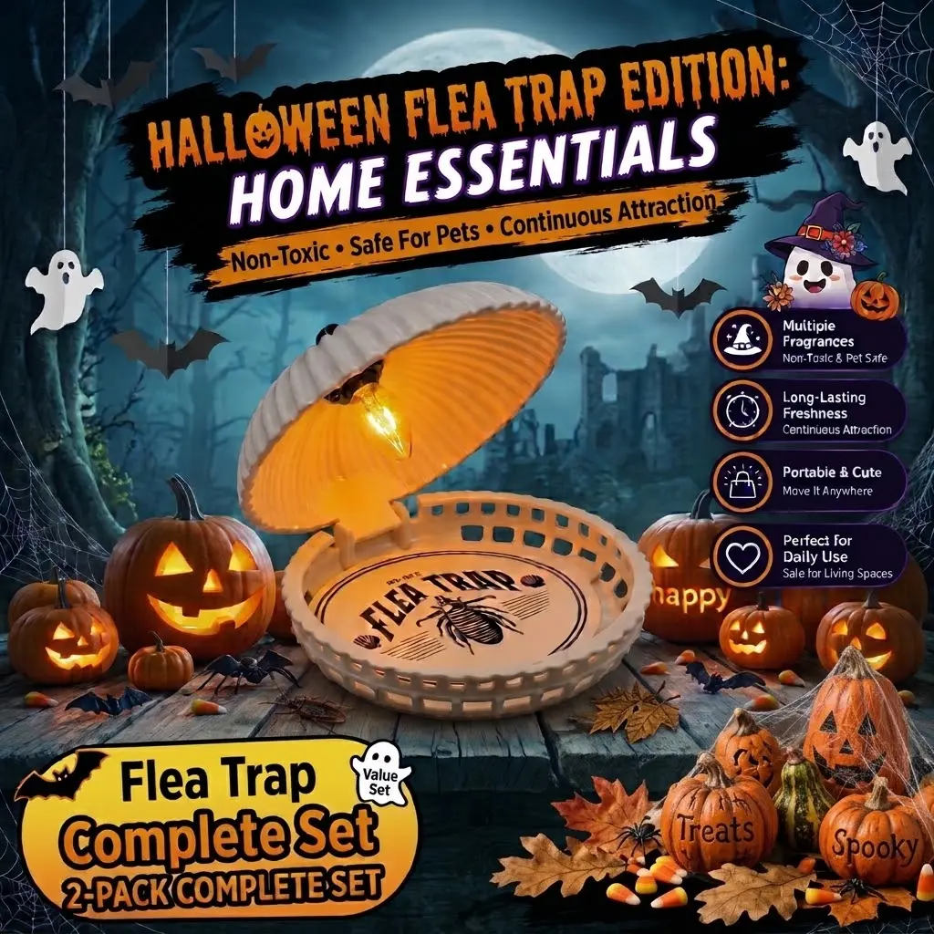 2-Pack Pet-Safe Indoor Flea Traps (17cm Diameter, ABS) - 4 Sticky Pads, 2 LED Bulbs, Cockroach Killer Gel, Extendable Light Box for Room - Fragrance-Free, Hypoallergenic, Set-and-Forget, Battery-Free Modern Bug Repellent Insect Control Catcher