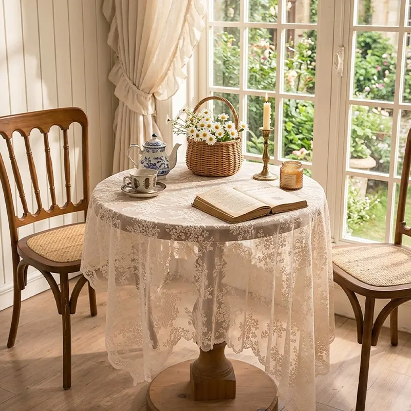 French-style floral lace tablecloth, tablecloth for dining table, beautifies and decorates, gives a light luxury and high-end feel