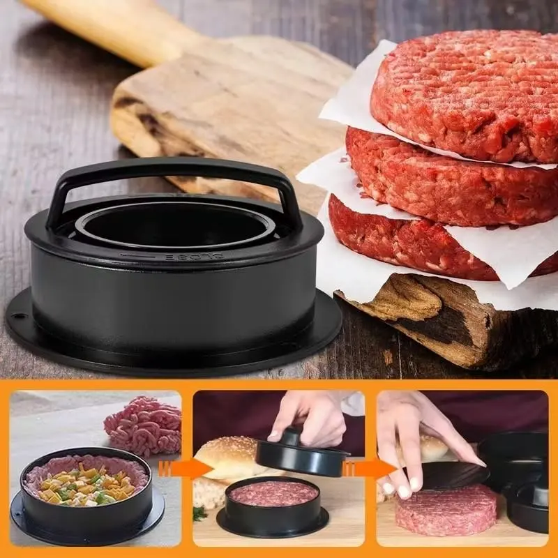 3-In-1 Non-Stick Stuffed Burger Press Kit, Utensils, Easy-To-Clean Design, Ideal for Bbqs & Grilling, Includes 100 Burger Papers