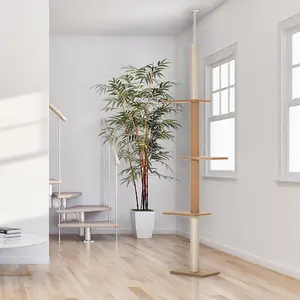 Floor-to-Ceiling Cat Tree with Secure Design & Soft Feel 8.5ft Tall Cat Climbing Tower with 4 Jump Platforms for Kittens Light Brown