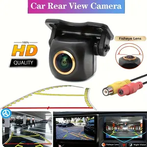 HD Car Rear View Universal Camera with Smart Steering Guide Lines, Night Vision, Fisheye Lens, Easy Installation, No Battery Needed, Fit for Cars, Trucks, RVs, Mini-Vans.