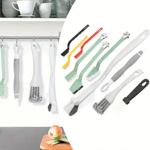 10/6Pack Kitchen Cleaning Brush Set,Deep Clean Gas Stove Brass Brush,Kitchen Sink Nylon Brushes,Cooktop Scraper,Stiff Bristles Rust Removing and Dust,Scrubber Brush for Range Hood Grease Grime Utensils Handles household use bathroom tile