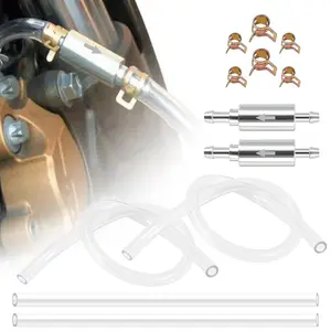 Dazone 2 Sets Clutch Brake Bleeder Hose One Way Check Valve Tube Bleeding Tool Kit Silver for Car Motorcycle with Clamps