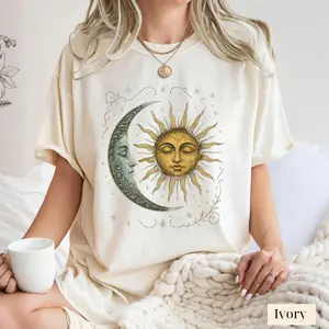 Comfort Colors Boho Celestial Moon and Radiant Sun Spiritual Pattern T-Shirt, Mystical Shirt, Artsy Tee, Aesthetic T-Shirt, Spiritual Boho tee