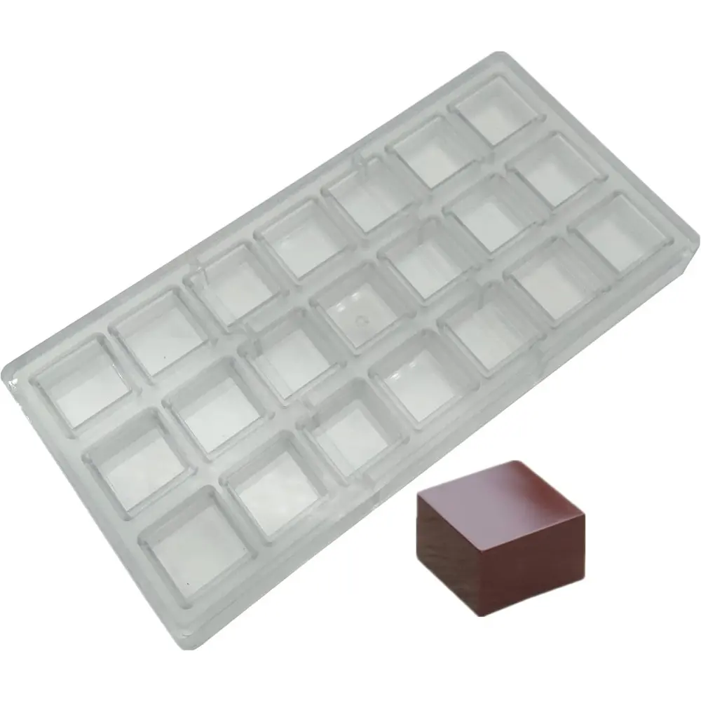 21-Cavity Square Polycarbonate Chocolate Making Mold - Heat-Resistant 21-Piece Kitchen Bakeware for DIY Candy, Ice Cubes, High Optical Clarity, 27.5*13.5*2.4cm, 305g