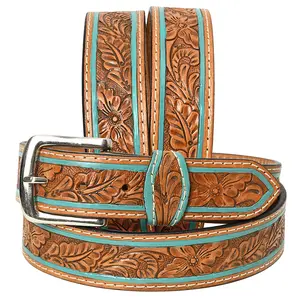 HILASON Western Genuine Leather Belt for Men Women Cowboy Cowgirl Handmade Unisex Full Grain Heavy Duty Floral Tooled