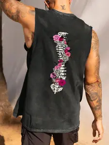 Men's Fashion Street Style Large Print Round Neck Short Sleeve Vest, Comfortable High-Quality Summer Wear, Trendsetter Essential