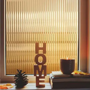 Window  Film  Reeded Glass Static Clings Fluted Frosted Decorative Window Stickers Winter Heat Control Sun Blocking Film Peel and Stick Adhesive Door Cover,17.5x78.7in,Umber