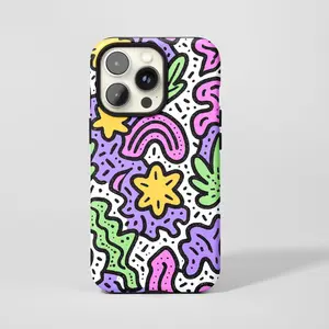 Colorful Doodle Star & Rainbow Phone Case,Retro Vibrant Playful Street Art,For iphone 17 16 15 14 13 12 ProMax,Samsung S26 S25 Ultra,Magsafe