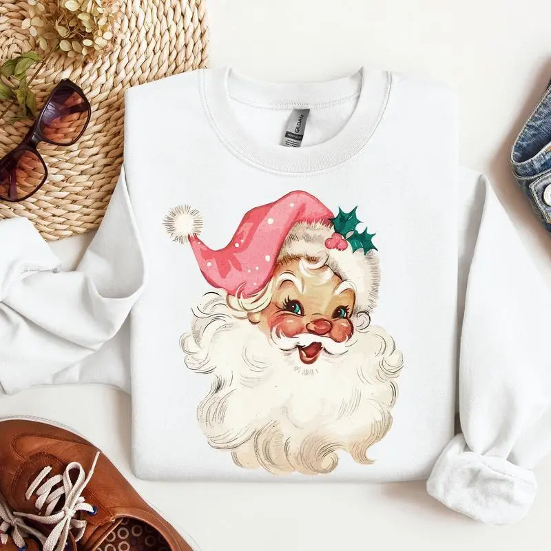Pink Santa Retro Christmas Sweatshirt for Women Pink Christmas Matching Family Sweaters Pink Vintage Holiday Crewneck Matching Group Party Cotton Fabric Pink Santa Retro Christmas Sweatshirt for Women Pink Christmas Matching Family Sweaters Pink Vintage Holiday Crewneck Matching Group Party Cotton Fabric