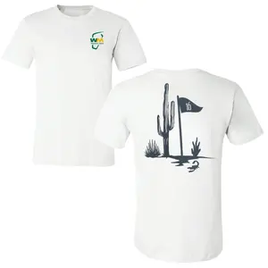 Phoenix Open Golf T Shirt, Hole 16 Black Desert Silhouette Back Graphic with Cactus Flag and Scorpion, Minimal Western Style Artwork, Front WM Phoenix Open Logo, Soft Cotton Blend Shirt, Golf Apparel for Men and Women, Arizona Tournament Gift