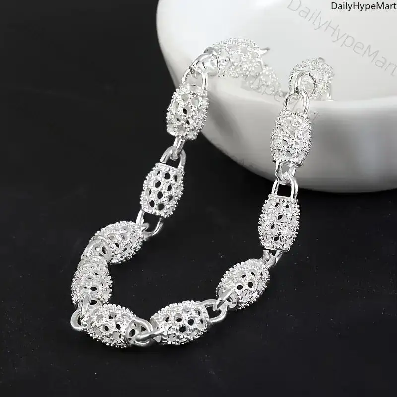 925 Silver Beaded Charms Bracelet for Women, Elegant Jewelry with a Hollow Ball Design for Weddings and Parties, Elegant Jewelry Bracelet, Beaded Bracelets