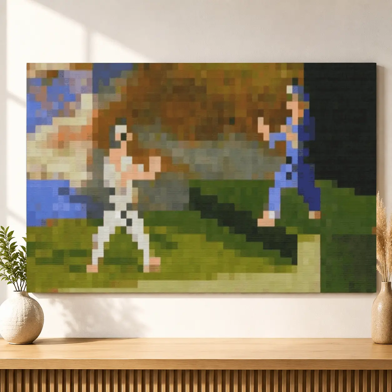 Minecraft "Fighters" 8-Bit Retro Pixel Canvas Wall Artwork, Official In-Game Painting, Frameless Home Decor Hanging, Cool Room Decor for Teen Boys, Boys Room Accessories