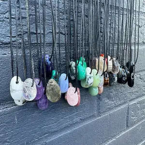 Adjustable Gemstone Necklace - Natural Crystal Necklace - Drilled Gemstone Pendant