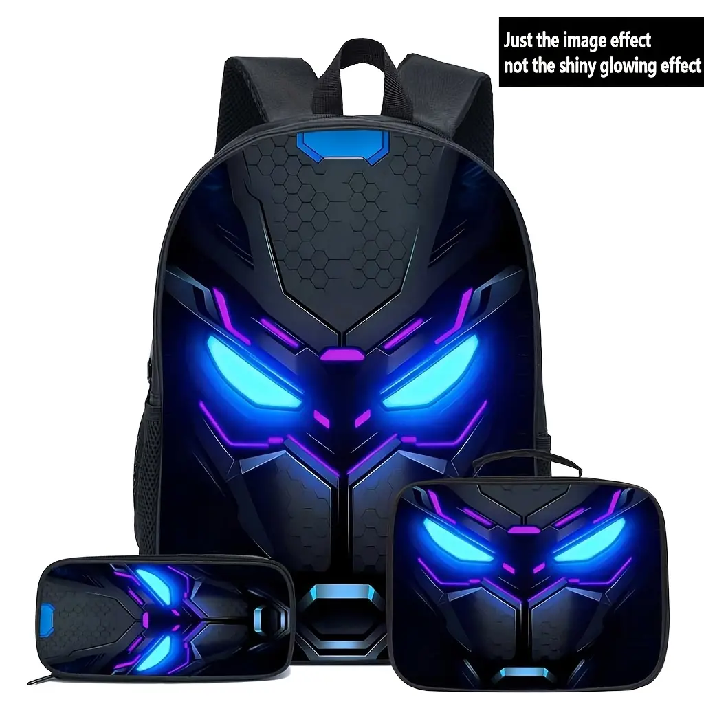 Cyberpunk 3-Piece Backpack Set, Heavy Polyester Unisex Bags with Laptop Bag, Pouch & Reinforced Zippers for School, Gaming, and Cyberpunk Fans, Games