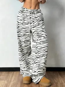 Women's Zebra Striped Pants, Casual Comfortable Loose Fit, Home Wear Flowy Long Pants, Spring & Fall Fashion