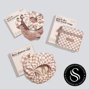 Kitsch Terracotta Shower Routine Bundle - Fast Drying XL Towel Wrap Satin-Lined Shower Cap & Matching Scrunchies