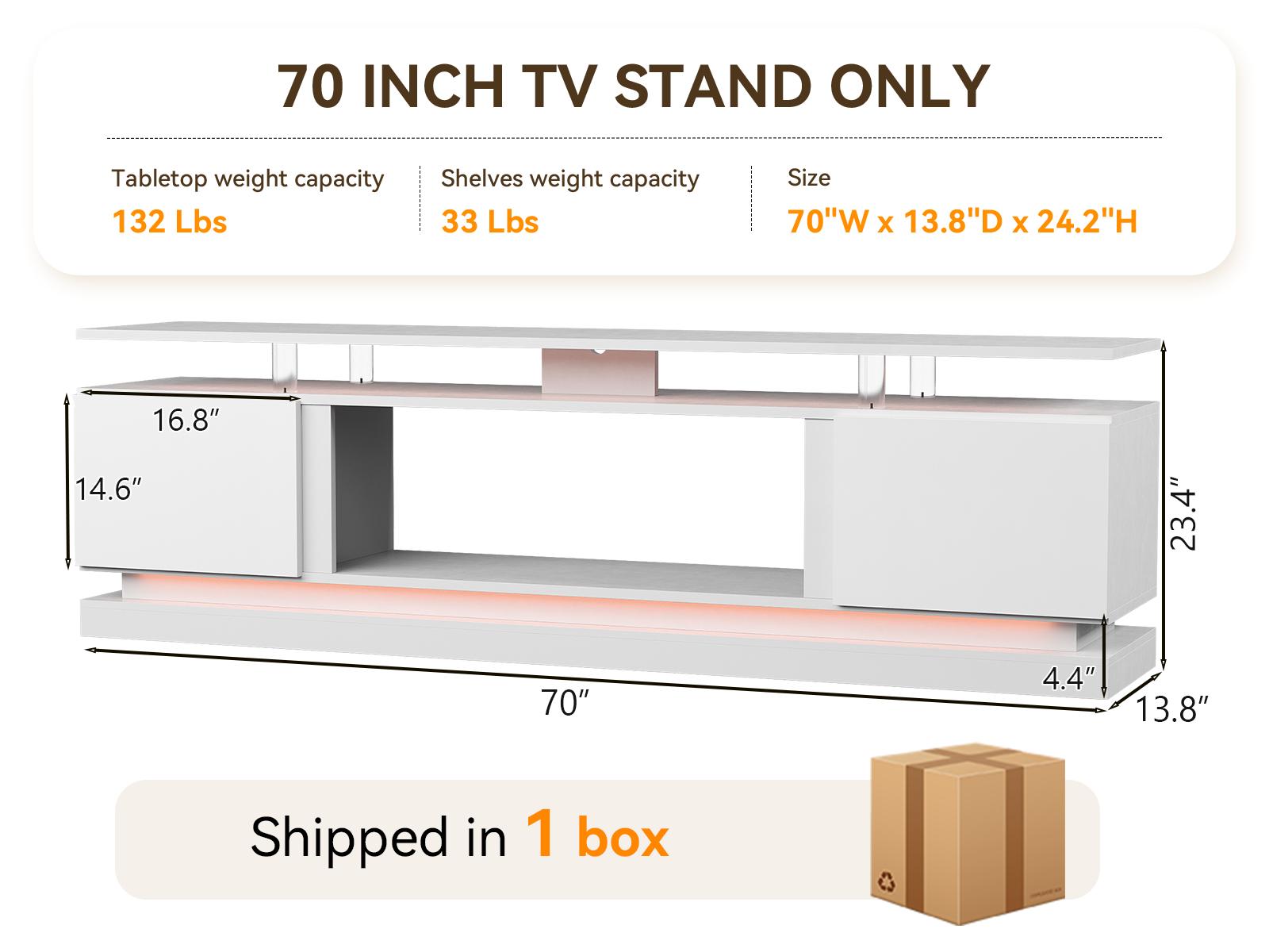 【TV STAND ONLY】oneinmil 70 Inch White TV Stand, Modern Entertainment Center with Storage, Media Console for Living Room&Bedroom circle dinner table coffee  rectangular wooden cookie  lounge sofa side couch pantry cabinet Bathroom Adjustable Tall square
