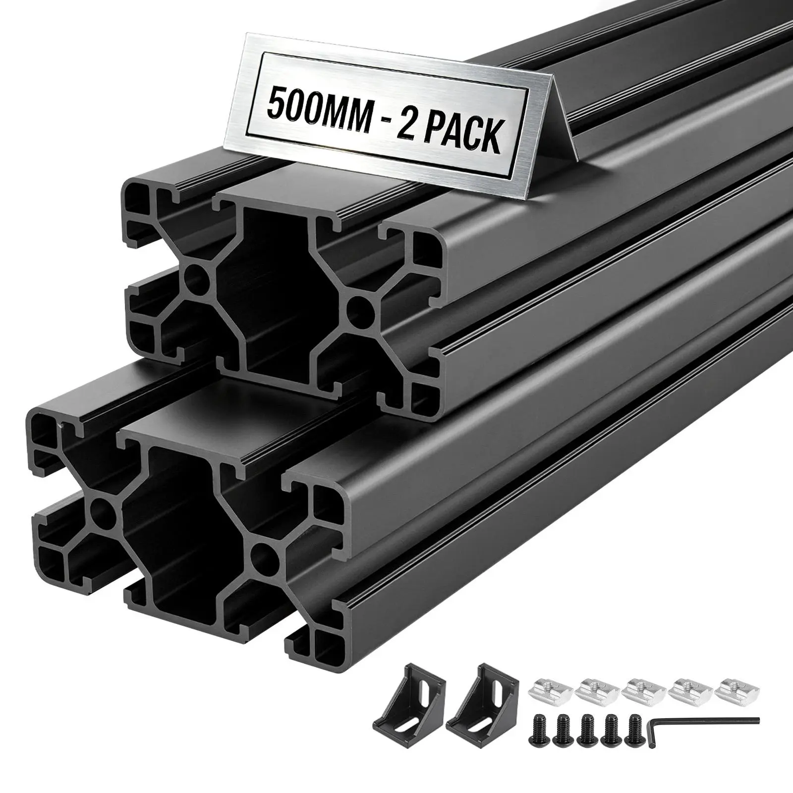 【Summerfinds】VEVOR 2PCS 4080 European Standard Anodized 6063-T5 T-Slot Aluminum Extrusion Profile Frame, 19.69in/500mm Burr-Free Hardware, High-Strength Linear Rail for Building Rigid Frames, 3D Printers, Supports T-Slot Nuts