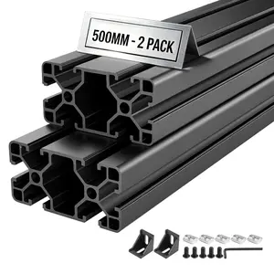 【fathersdaygift】VEVOR 2PCS 4080 Aluminum Extrusion Profile, 19.69 Inch 500 mm, T Slot European Standard Anodized Linear Rail, High-Strength Extruded Aluminum Rail, for 3D Printer Parts and CNC DIY Workbench, Black