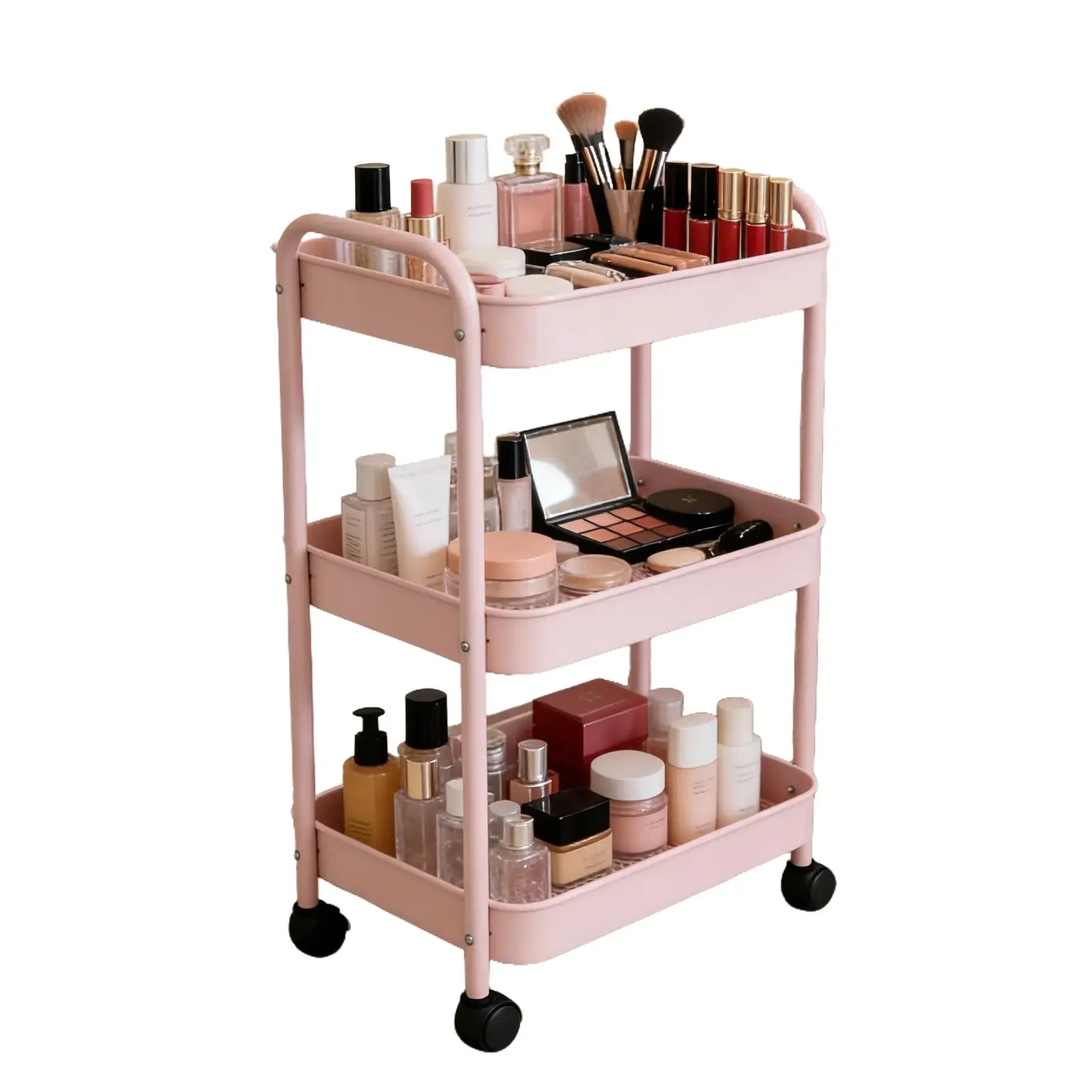 Pink Rolling Storage Trolley – Compact Organizer for Home & Office Storage & Organization