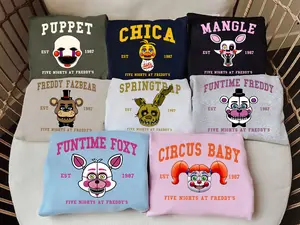 Five Nights at Freddys Characters Sweatshirt and Hoodie, FNAF Animatronics Sweatshirt, FNAF Horror Movies Hoodie, Gift for Fan