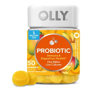 OLLY Natural Probiotic Gummy, Immune & Digestive Support, 1B CFUs, Chewable Supplement, Mango Flavor, 50-Count, 25-Day Supply