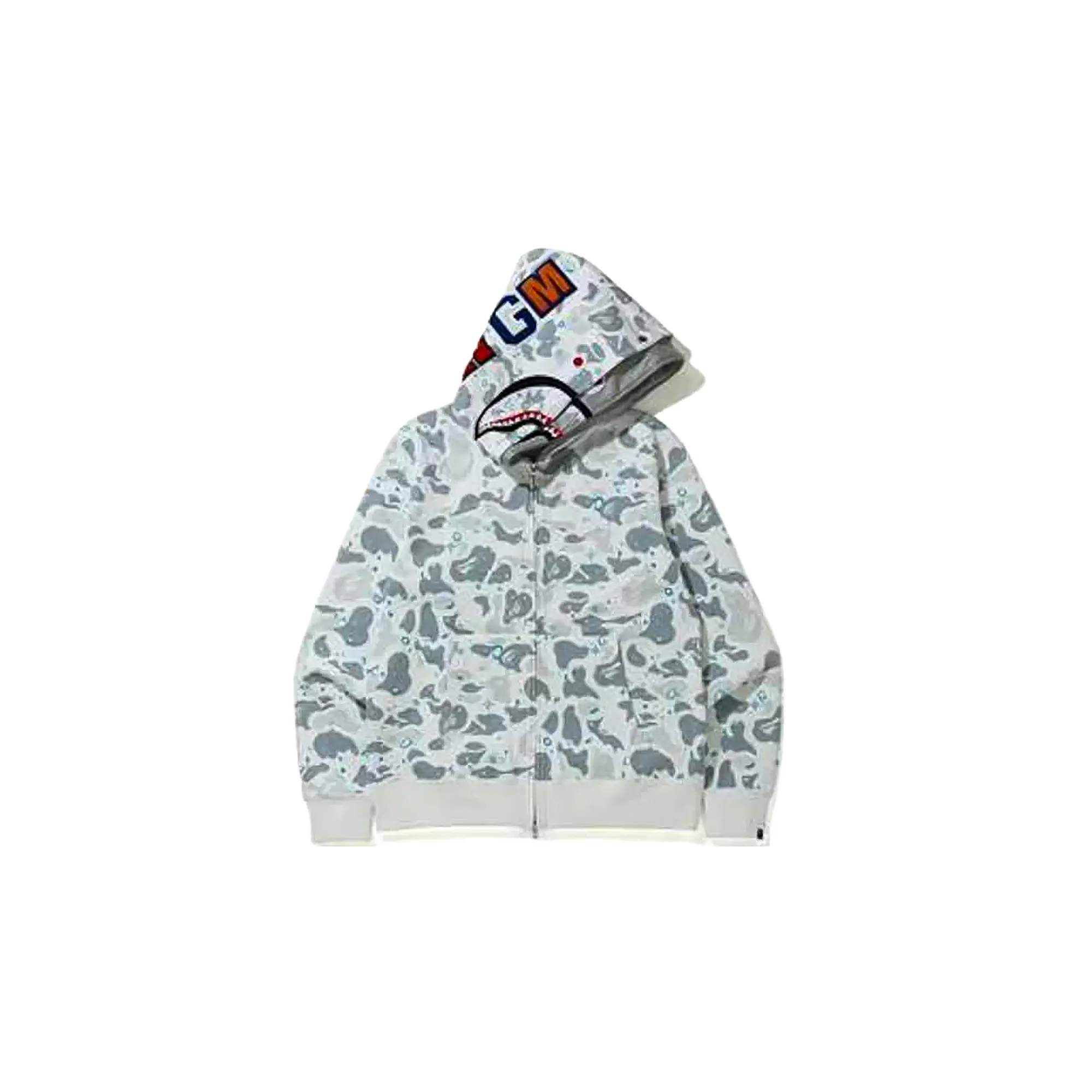 Space Camo Shark Full Zip Double Hoodie "White Multi" BAPE056
