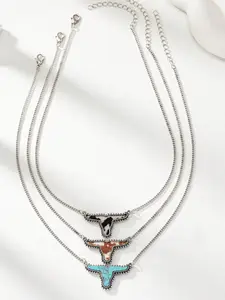 3pcs Turquoise Cow Head Necklace Set Western Style Jewelry Women