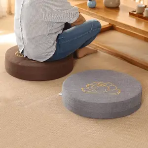 LotusZen Embroidered Futon - Premium Linen Meditation Cushion with Lotus Motif for Deep Comfort & Zen Style - 60x60x10 cm - Durable & Versatile