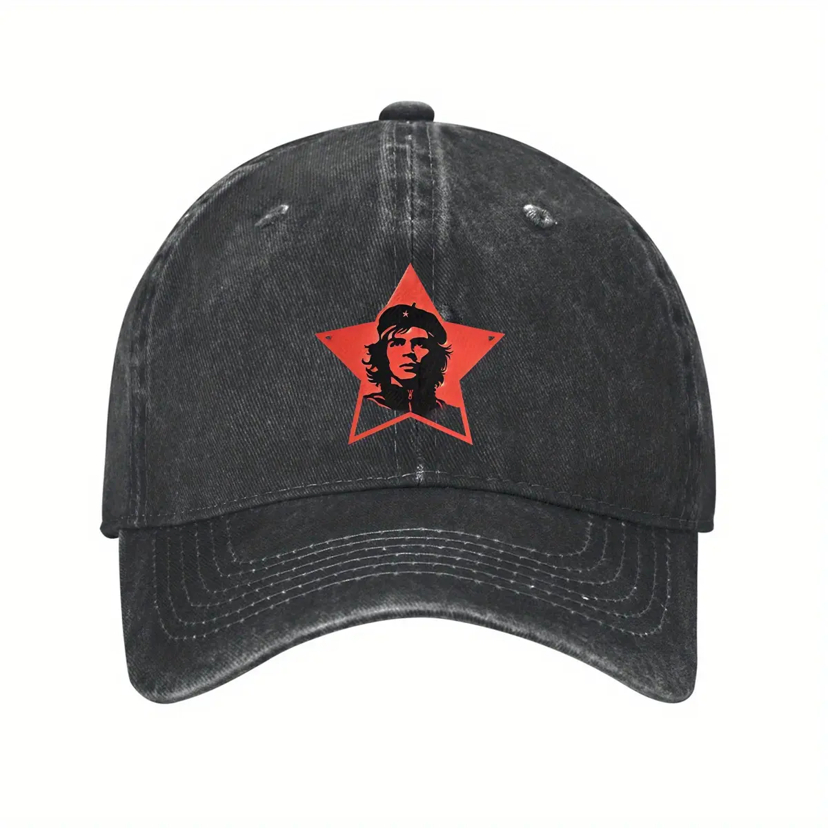 Classic Washed Cotton Baseball Cap - Unisex Casual Cotton Snapback Dad Hat with Che Guevara Badge, Buckle-Adjustable Low Profile for Outdoor Sports, Sporty Chic Style, Casual Hat, Che Guevara Badge Design