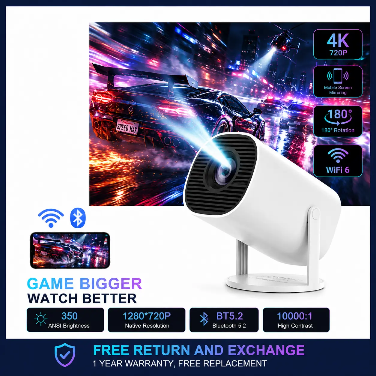 projector gift, mini projector, portable, back to school, holiday gift, affordable projector, 4K decode