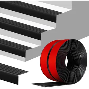 Stair Edge Trim Self Adhesive Vinyl Stair Nosing Molding Trim Non-Slip Rubber Nose Protector Peel and Stick Anti-Slip Edging for Indoor & Outdoor Use (Black, 4 in x 3.3 Ft)